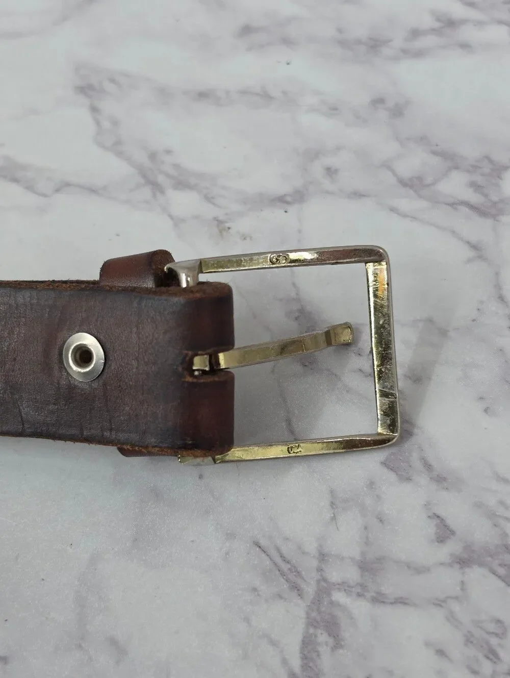 Vintage Tooled Brown Leather Belt with Silver Buckle VERY WORN